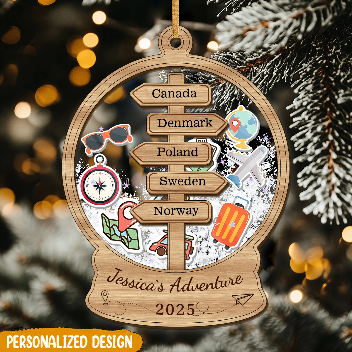 Personalized Travel Adventure Ornament, Custom Traveler Keepsake