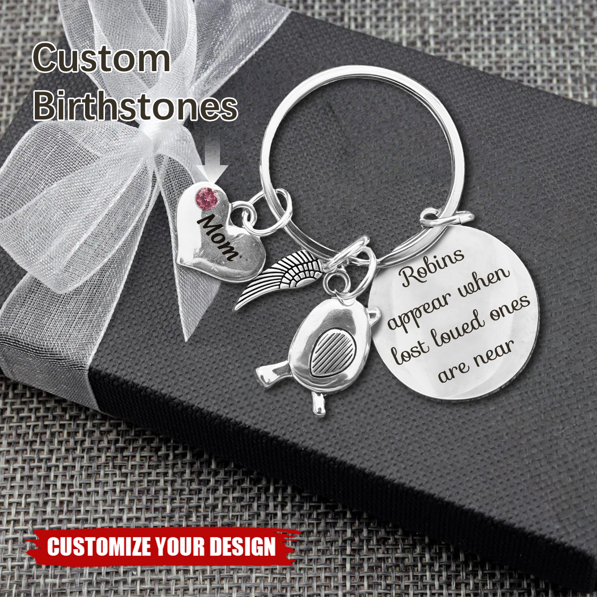 In Loving Memory Gift - Personalized Keychain Custom Birthstone Name Charm