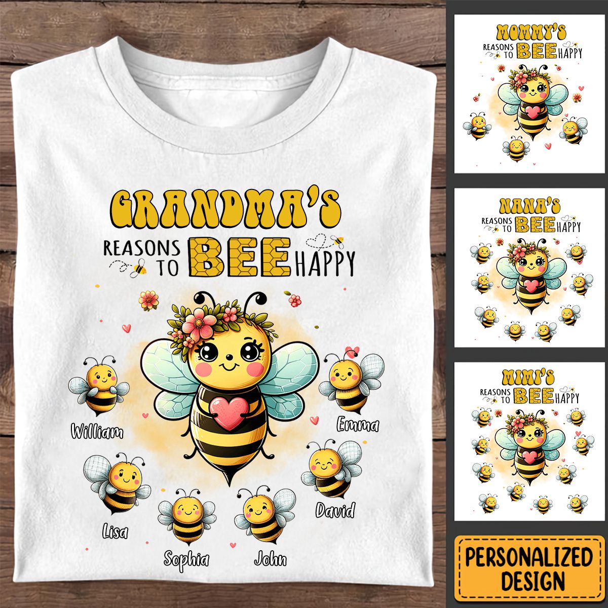 Grandma's reasons to bee happy Personalized T-shirt