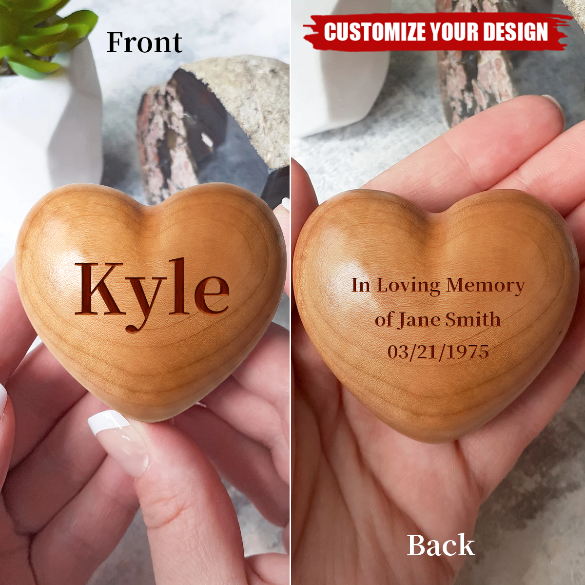 Personalised Wooden Heart Engraved Memorial Keepsake