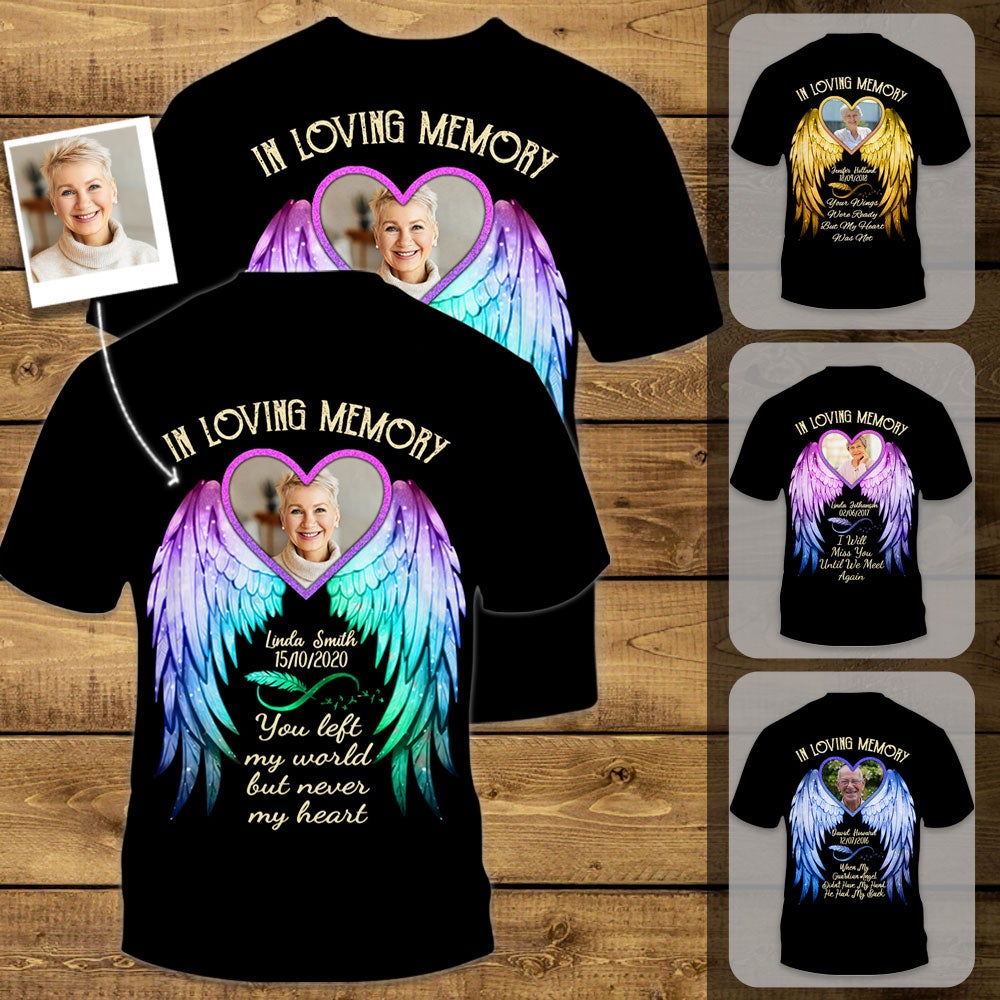 Angel Wings Memorial Personalized Photo 3D All Over Print T-shirt