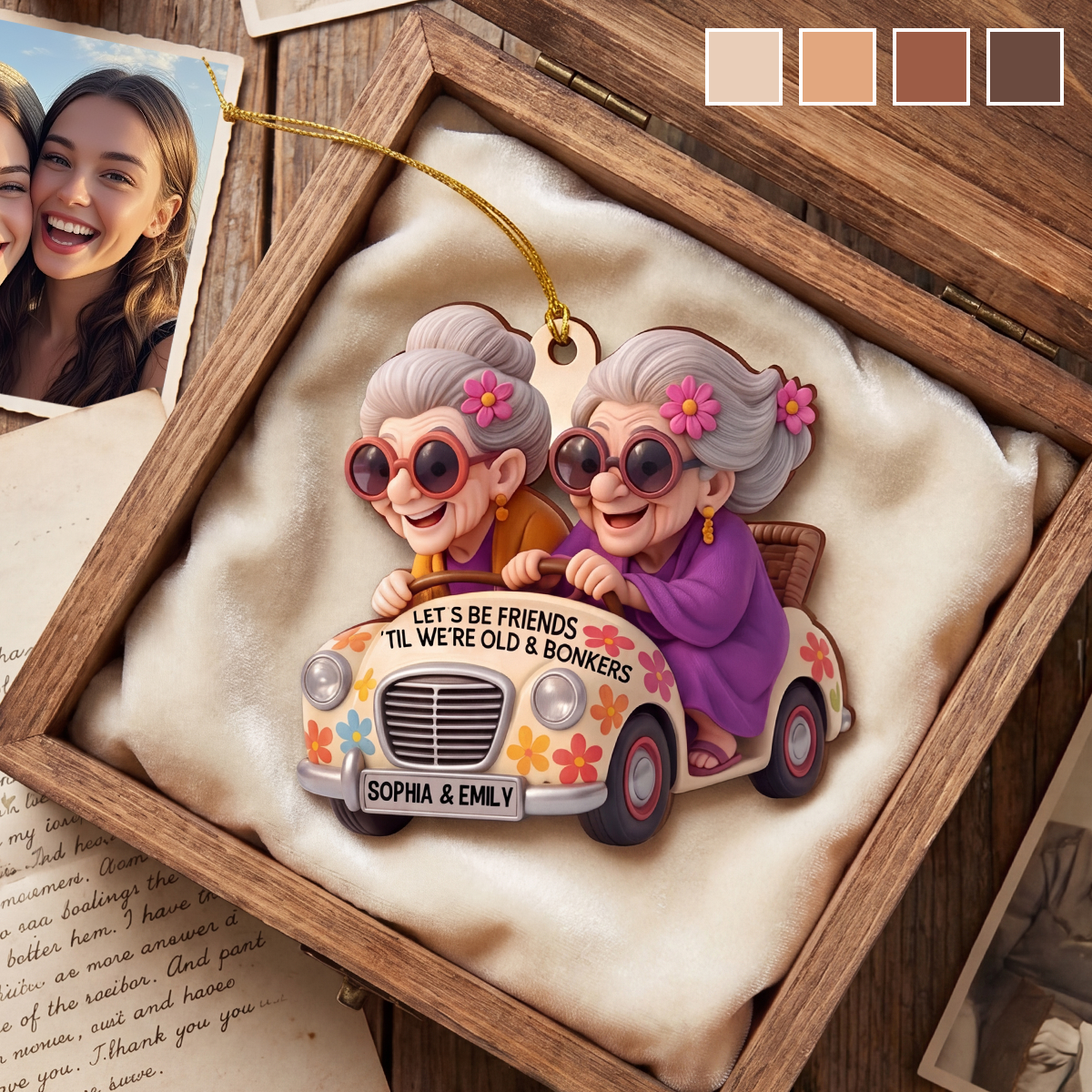 Personalized Funny Old Ladies in Car Friendship Christmas Ornament