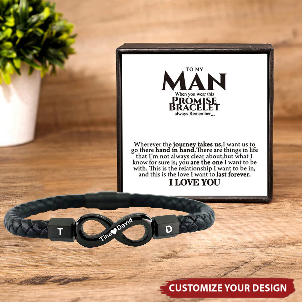 To My Man - Personalized Couple Name Infinity Leather Bracelet