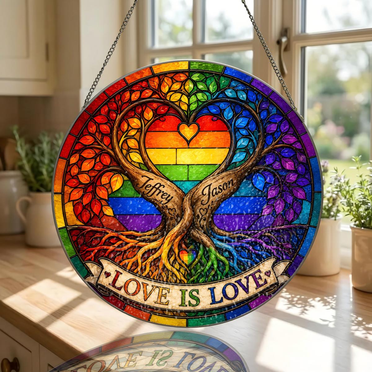 Personalized Acylic Suncatcher - Custom Pride Window Sign Rainbow Tree