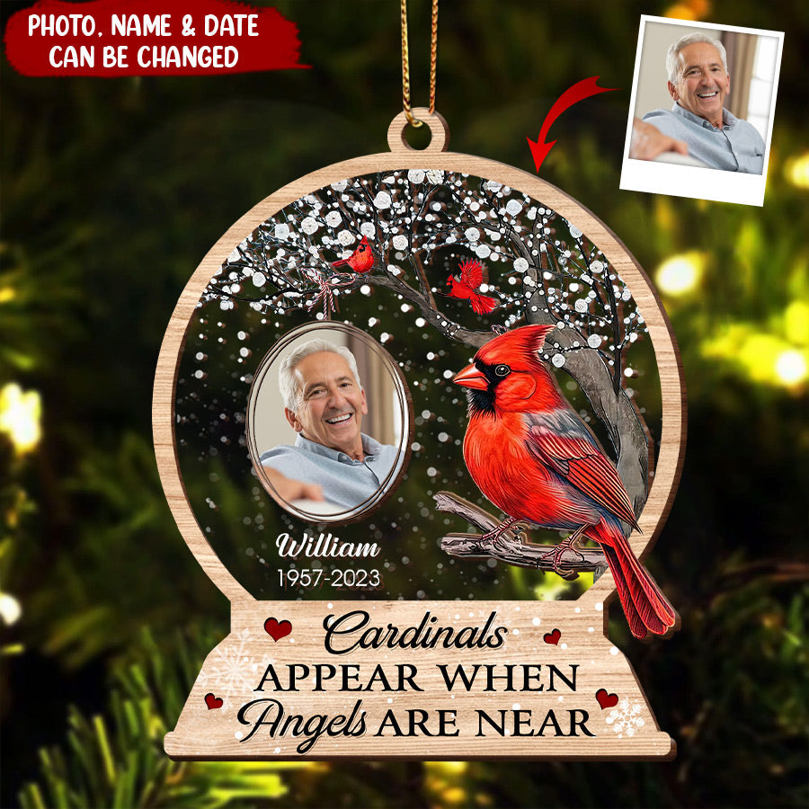 Memorial Insert Photo Cardinals Appear When Angels Are Near Personalized Ornament
