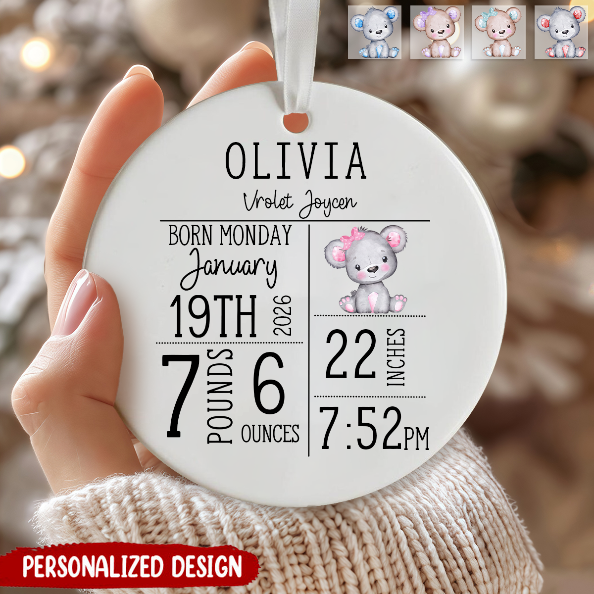 Personalized Baby Birth Stats Ceramic Ornament