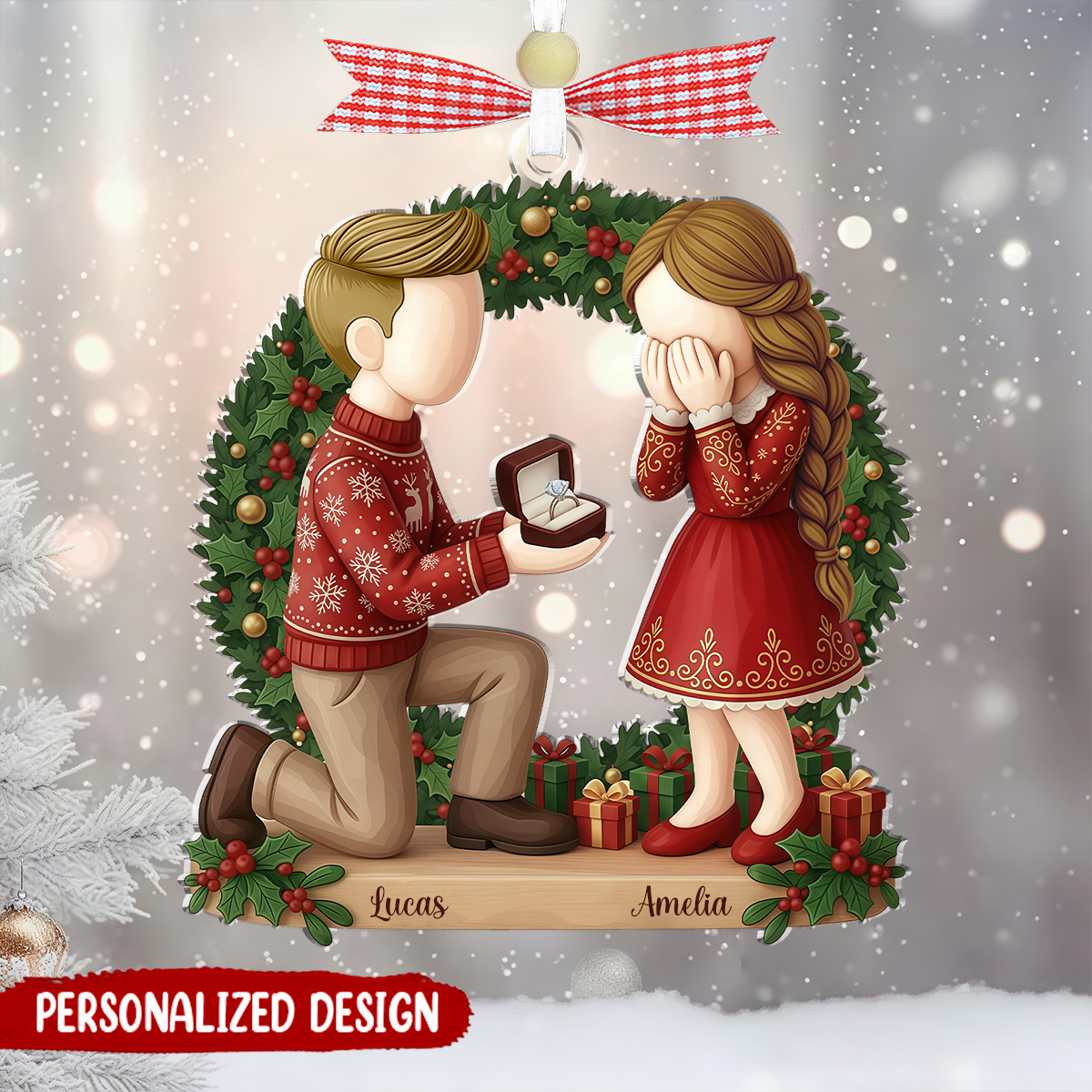 Personalized Couple Marriage Proposal Ornament, Engagement Gift For Couples