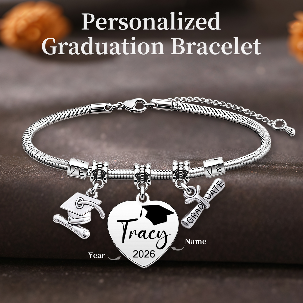 Personalized Custom Graduation Bracelet, Class of 2026