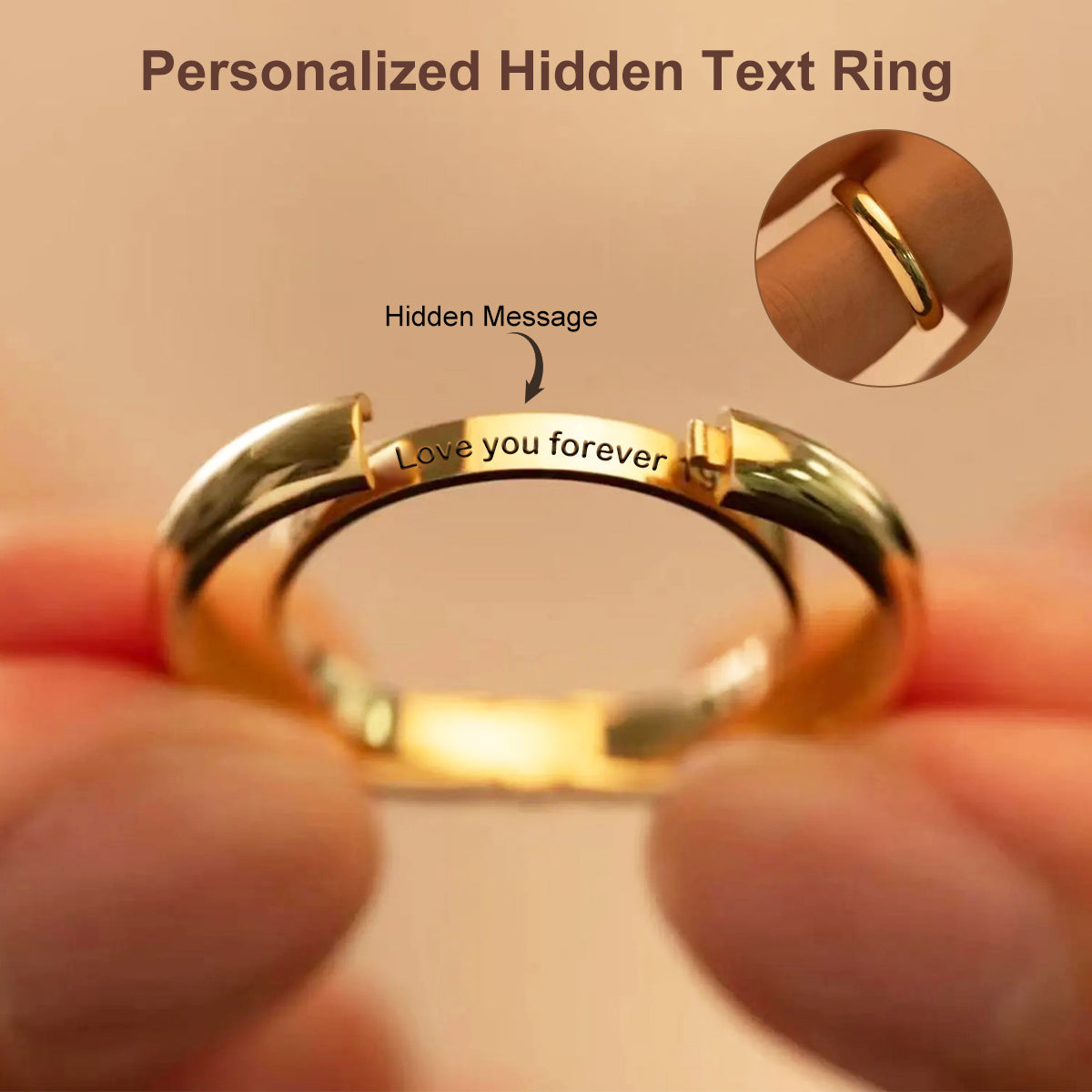 Personalized Hidden Text Ring, Custom Secret Message Ring