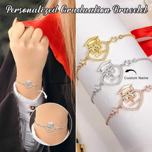 Personalized Dainty Bachelor Hat Heart Bracelet with Name 2026 Graduation Gift
