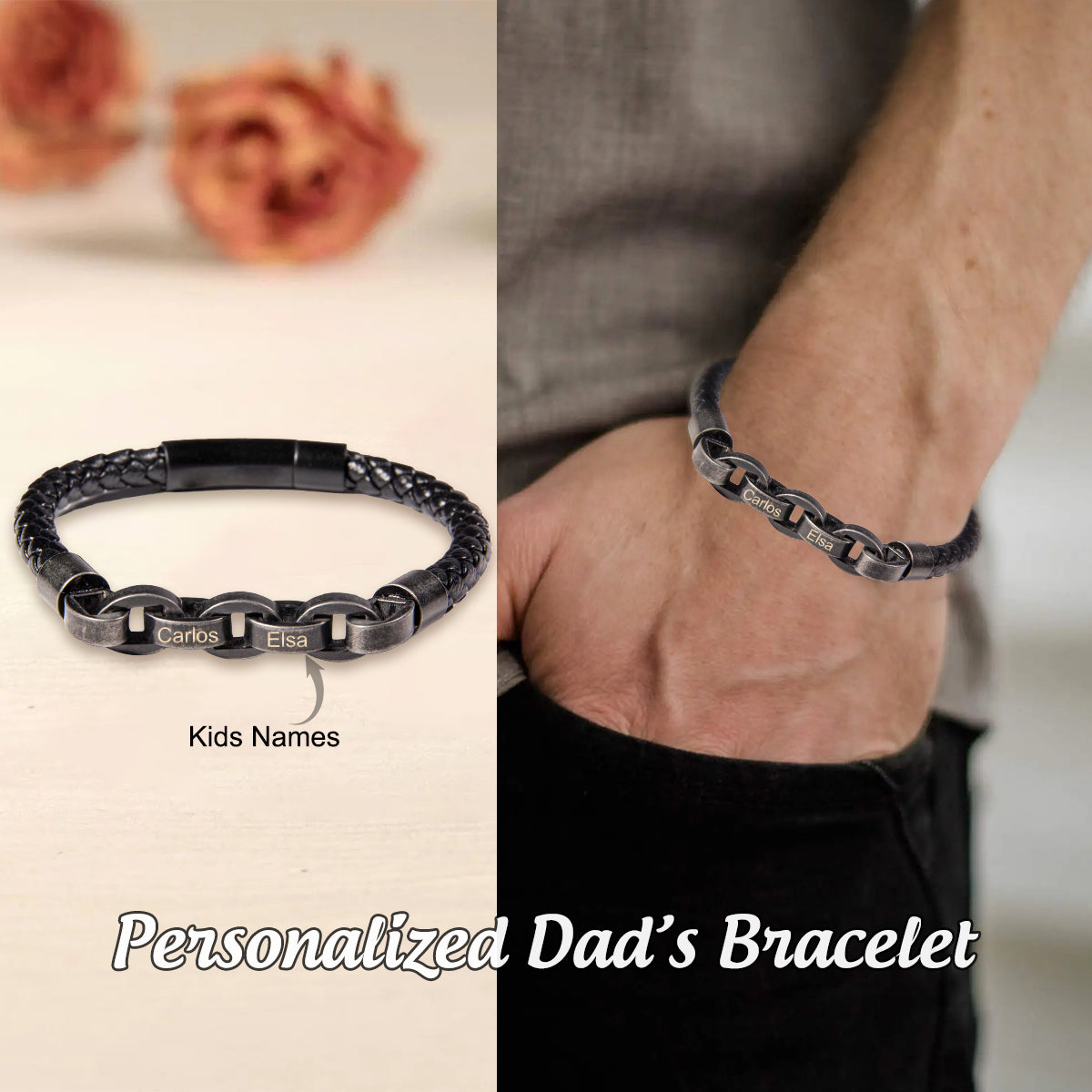 Personalized Name Leather Bracelet For Father's Day Gift