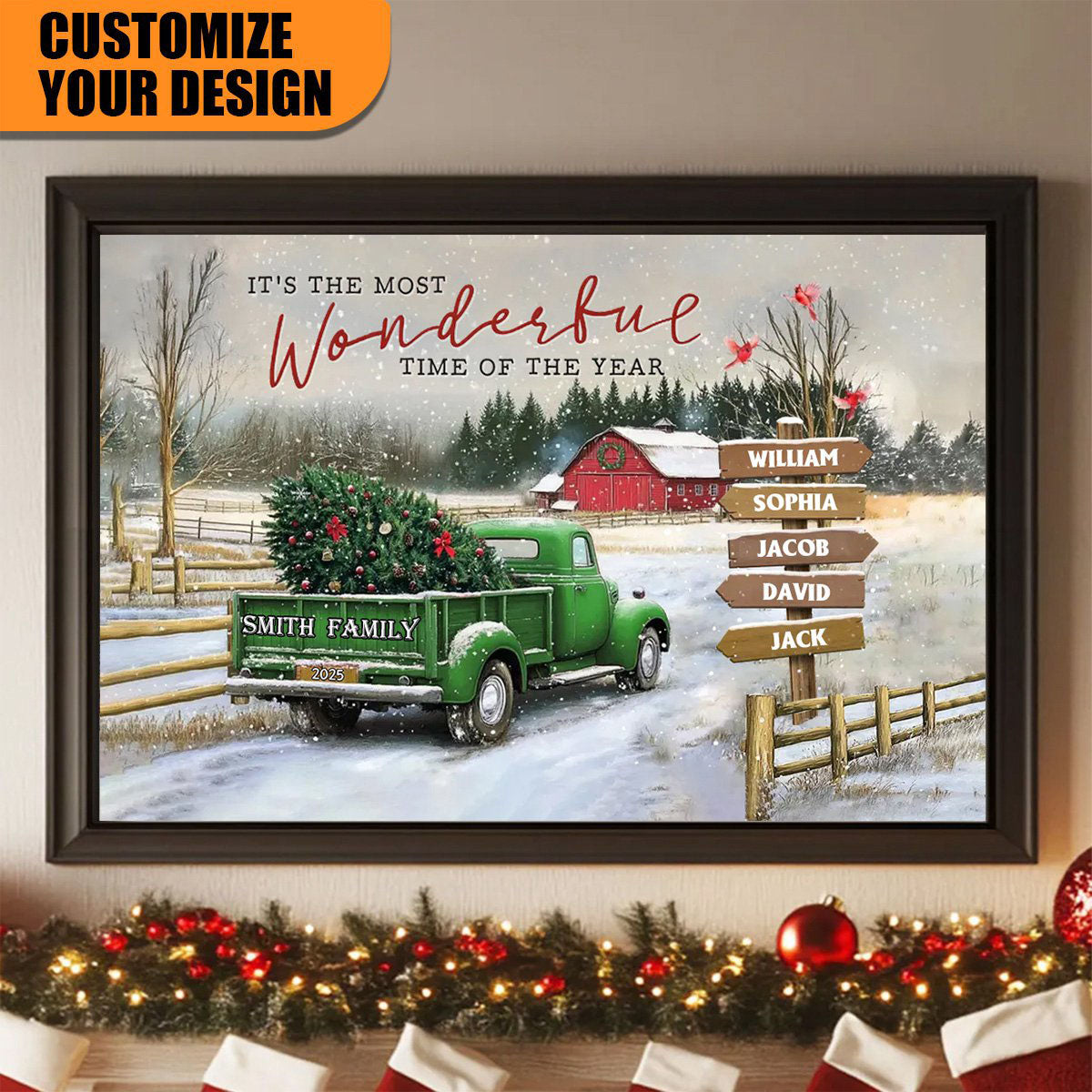 Personalized Custom Family Farm Christmas Truck Poster