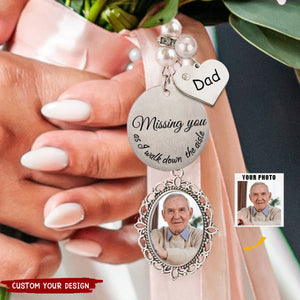 Personalized Wedding Bouquet Lacy Oval Charm With Photo and Heart Shaped Pendant