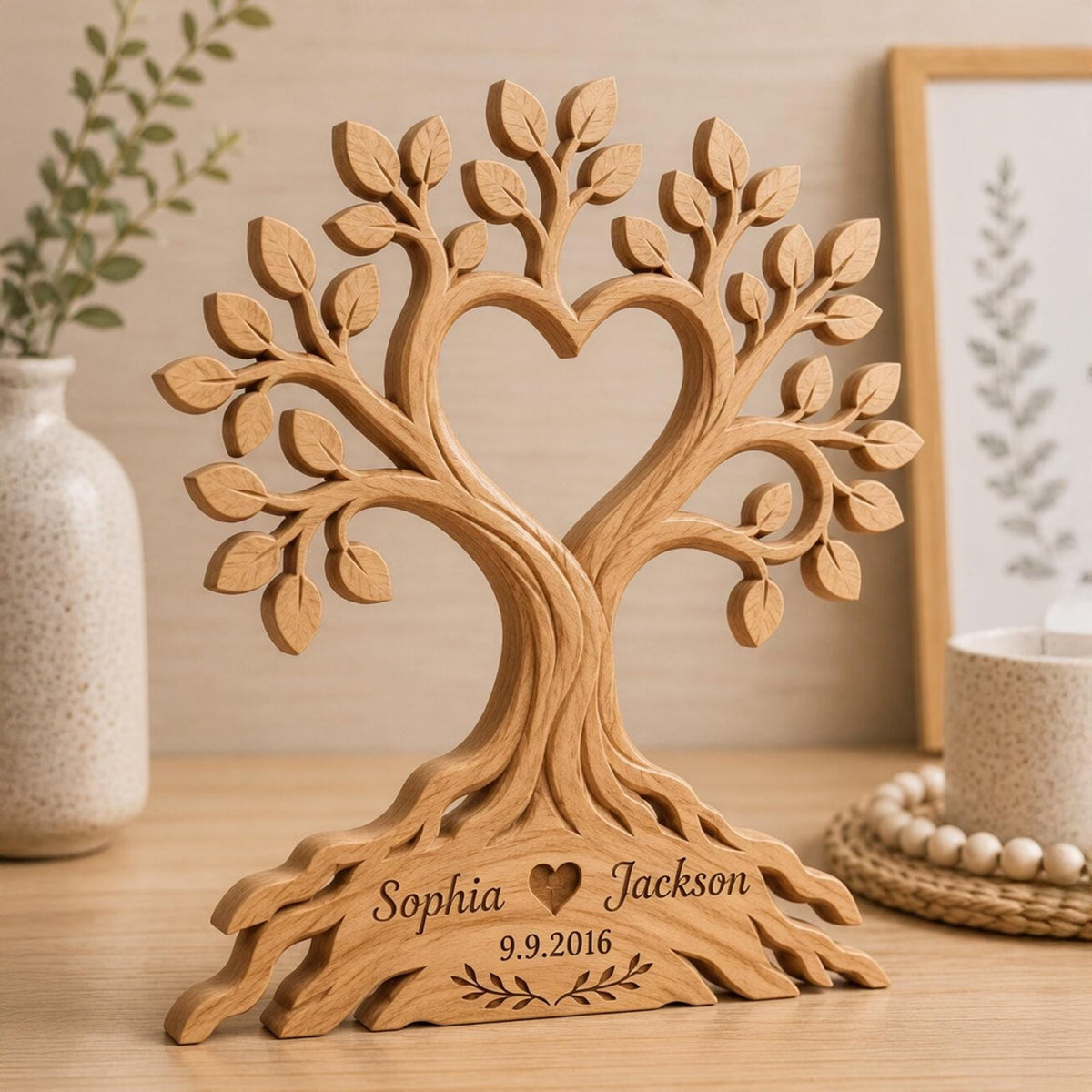 Personalized Couple Heart Tree Wooden Block | Custom Anniversary Gift for Wife Husband