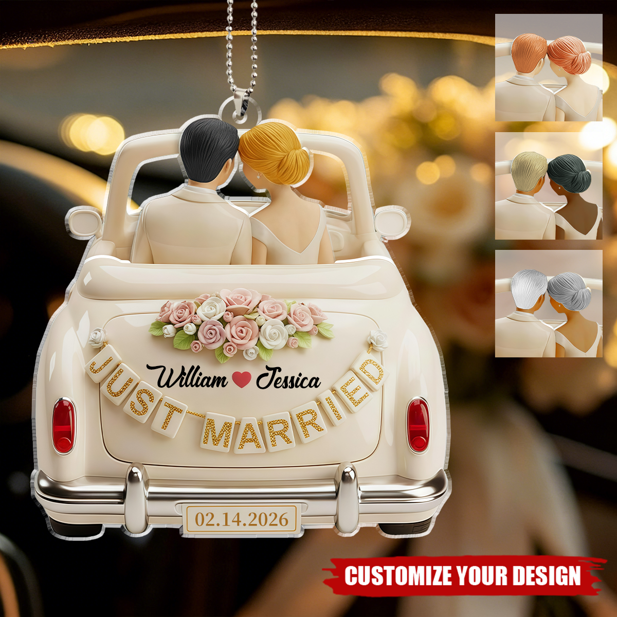 Personalized Just Married Wedding Mr & Mrs Acrylic Car Hanger