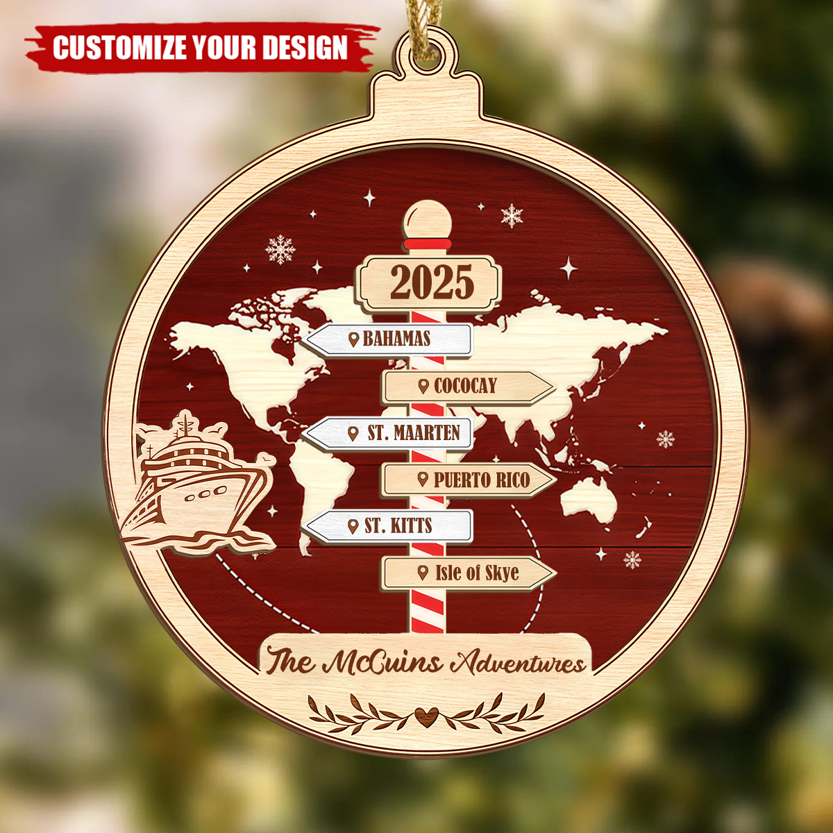 Personalized Cruise Travel Adventure Ornament, Custom Traveling Destination Ornament