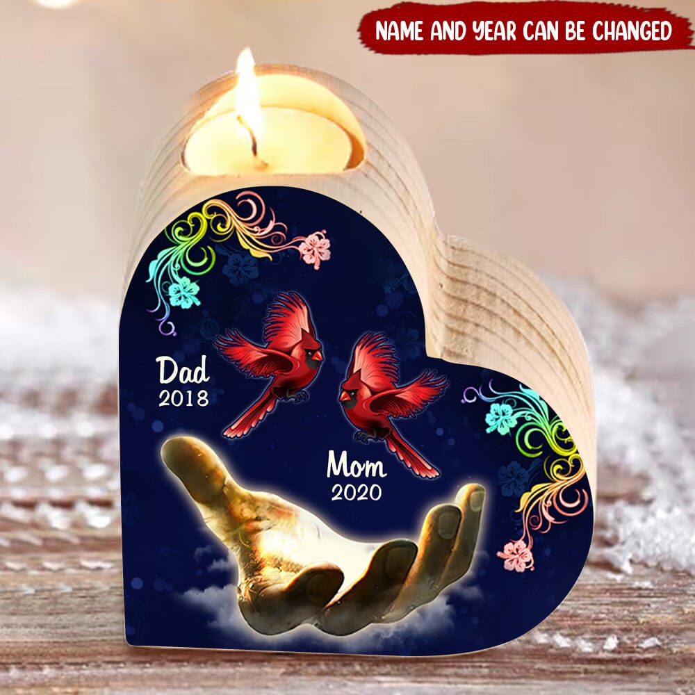 Memorial Dad & Mom Custom Name & The Year Heart Shaped Candle Holder