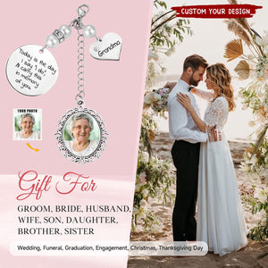 Personalized Wedding Bouquet Lacy Oval Charm With Photo and Heart Shaped Pendant