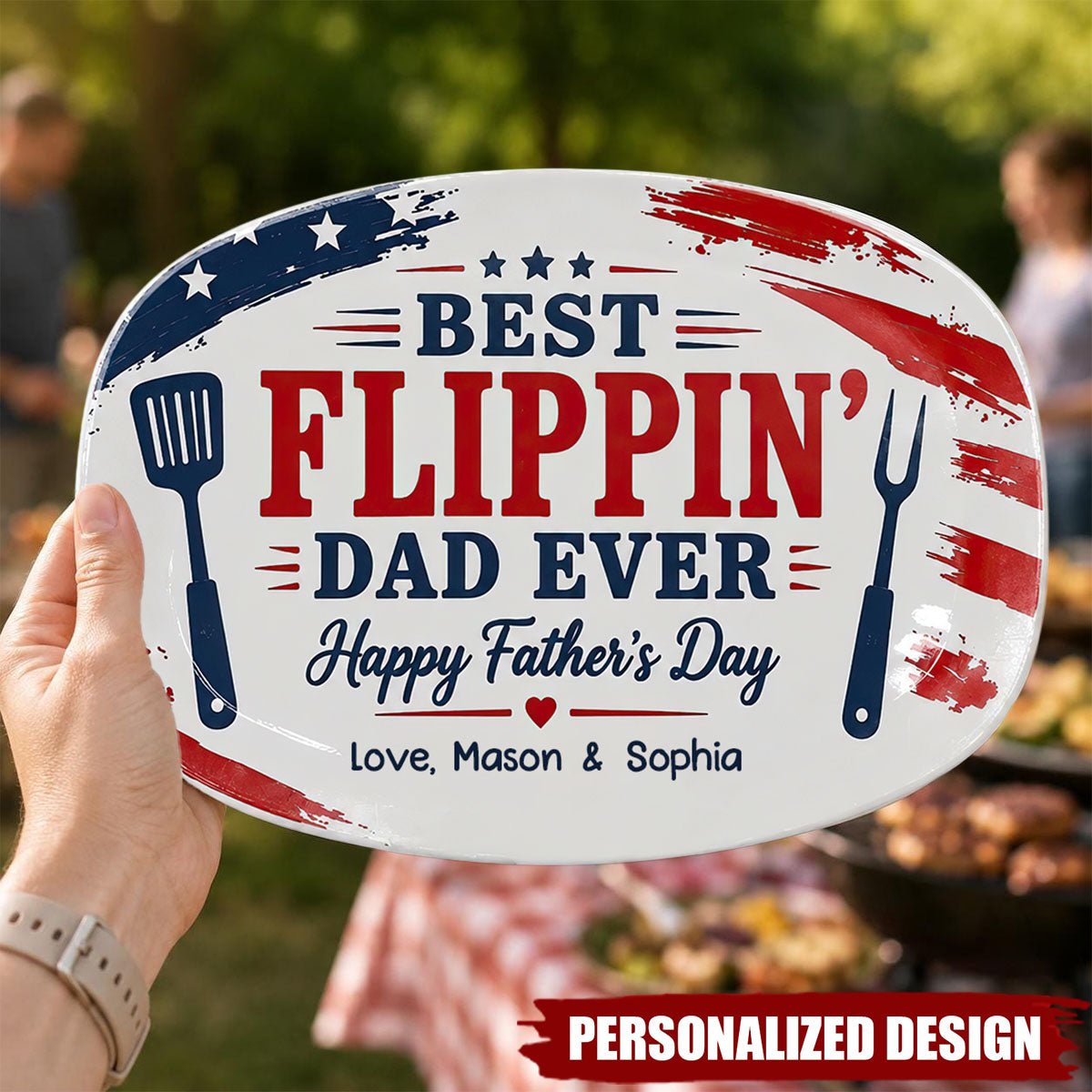 Custom ”Best Flippin’ Dad Ever” Grilling Plate, Personalized Dad Gift, BBQ Gifts, Fourth of July Decor