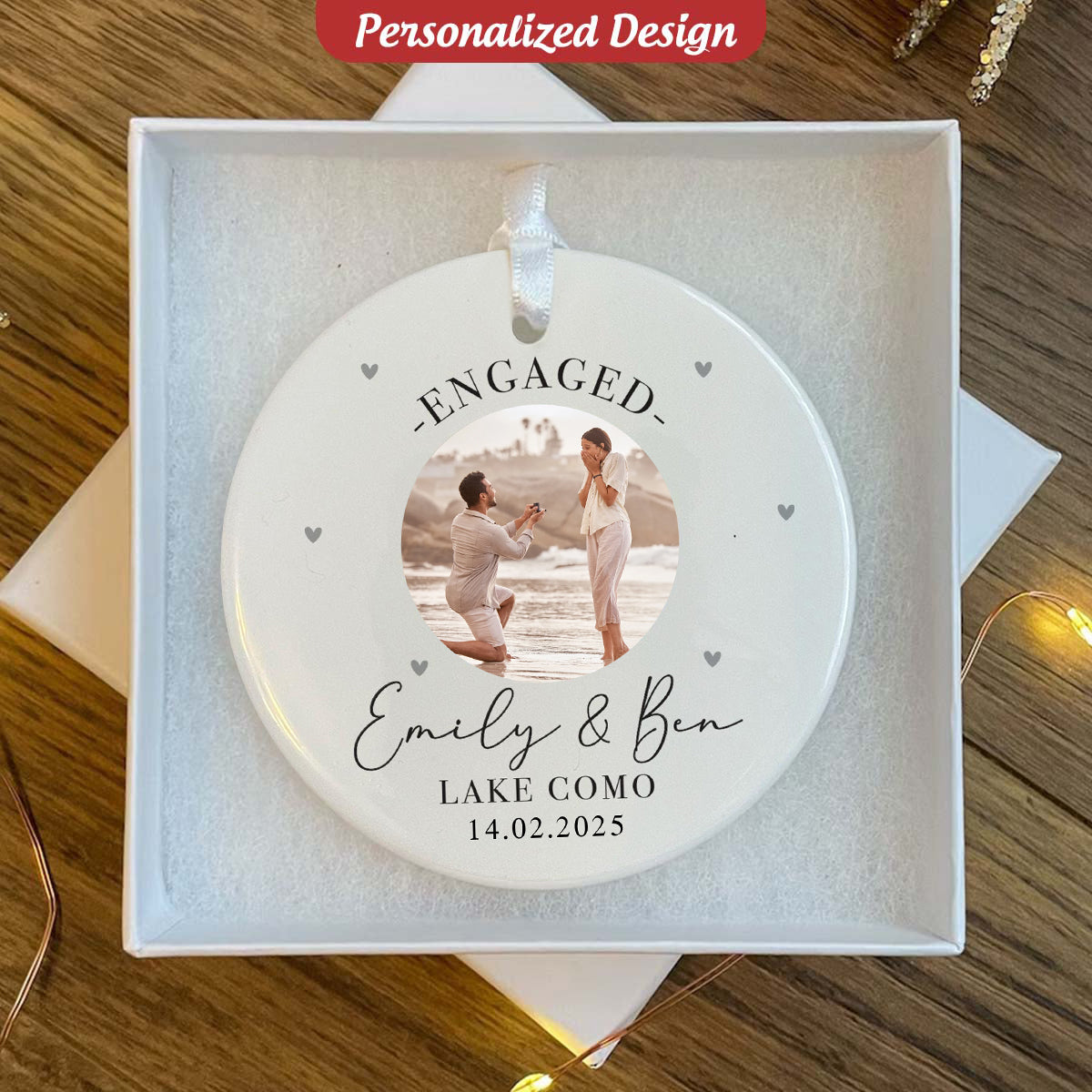 Personalised Engagement Ceramic Ornament, Engagement Keepsake