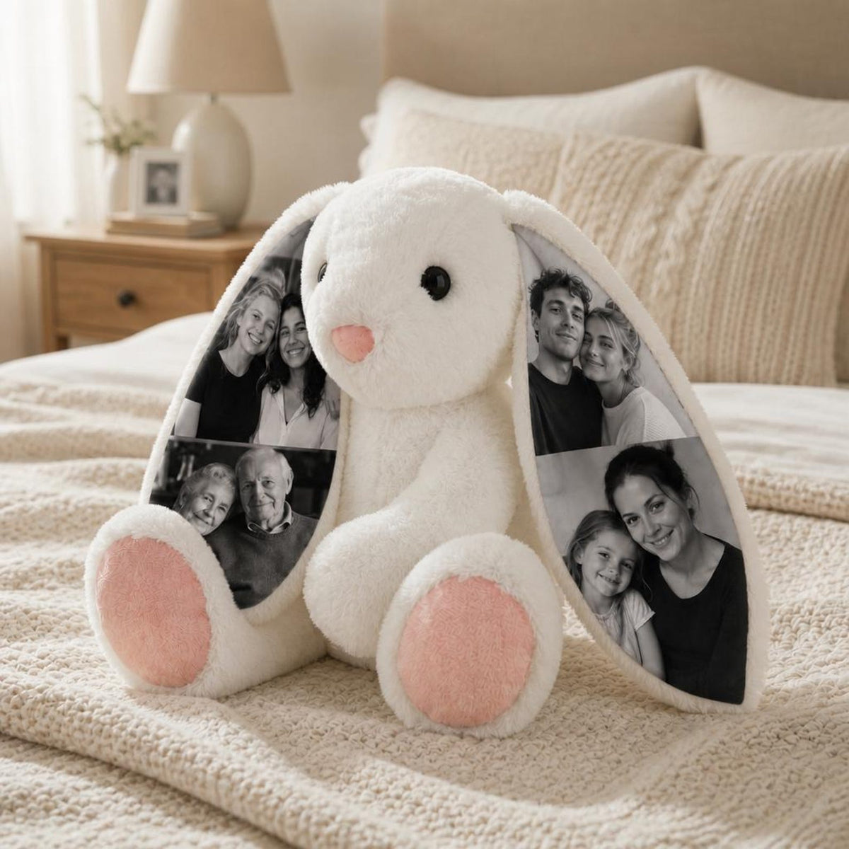 Custom Photo Bunny Plush – Personalized Hidden Ear Picture Bunny Gift for Couples