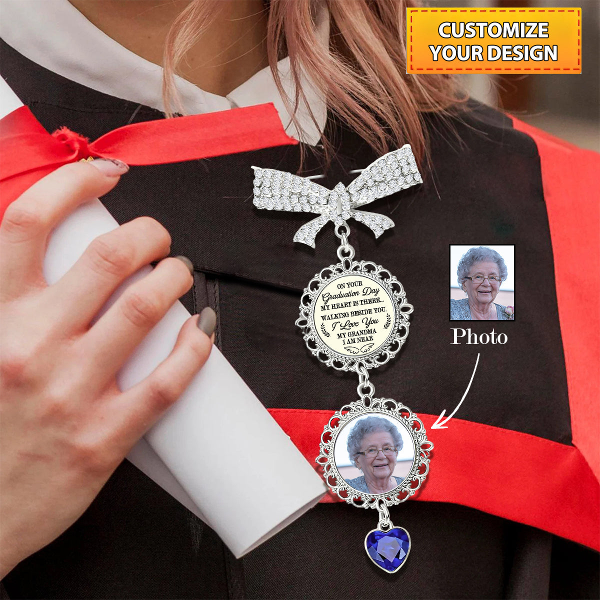 Memorial Photo Charm - Personalized Graduation Lapel Pin With Birthstone