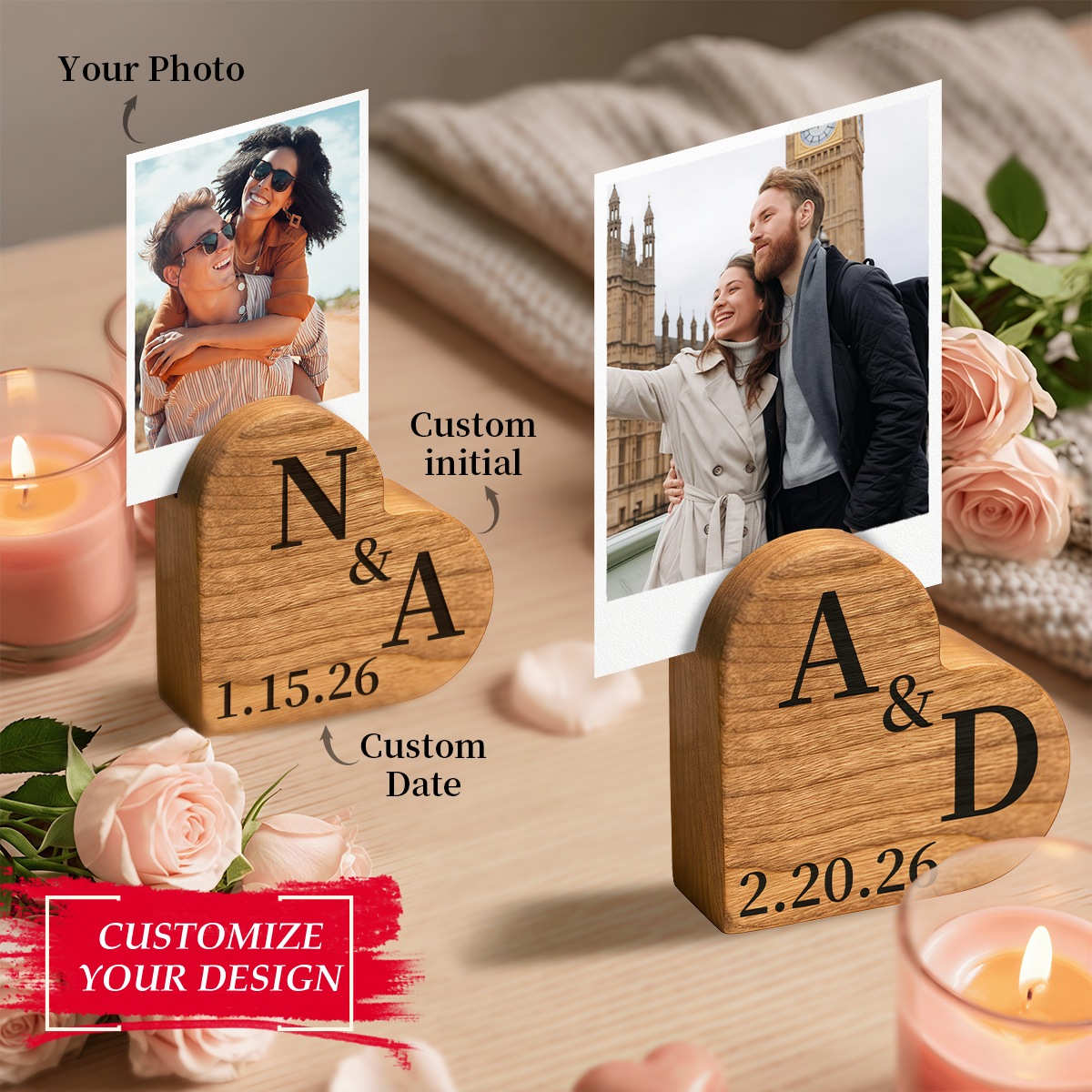 Personalized Wooden Heart Photo Holder