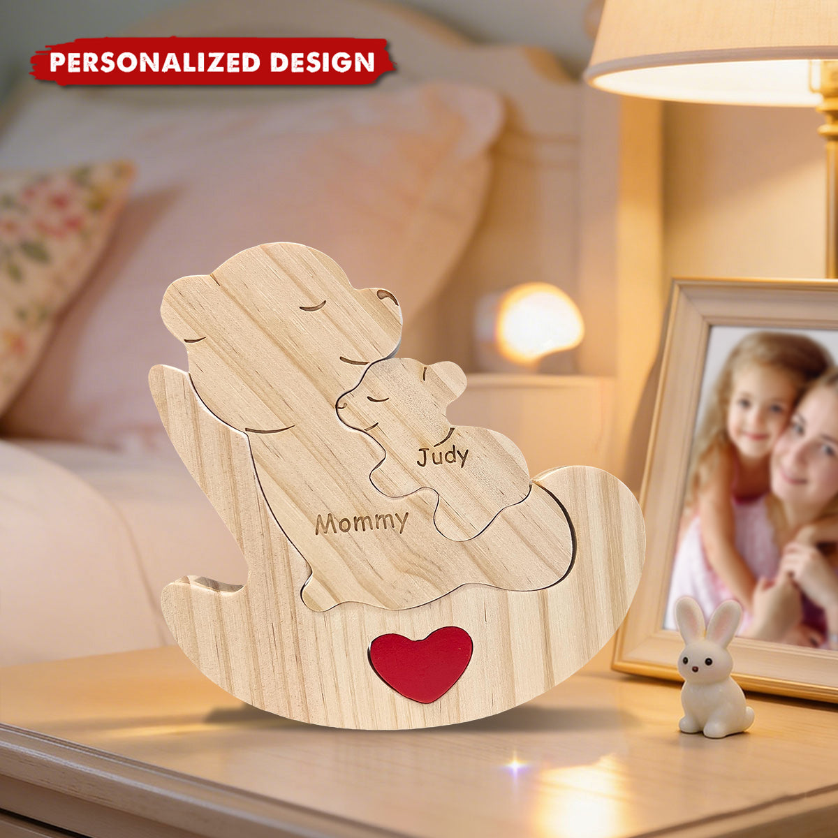 Personalized Wooden Bear Family Puzzle, Gift For Single Parent, Baby Shower