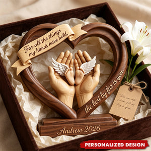 Personalized Baby Feet Angel Wings Memorial Heart Acrylic Plaque