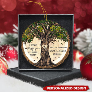 Personalized 5th Anniversary Wooden Ornament, Gift For Couples