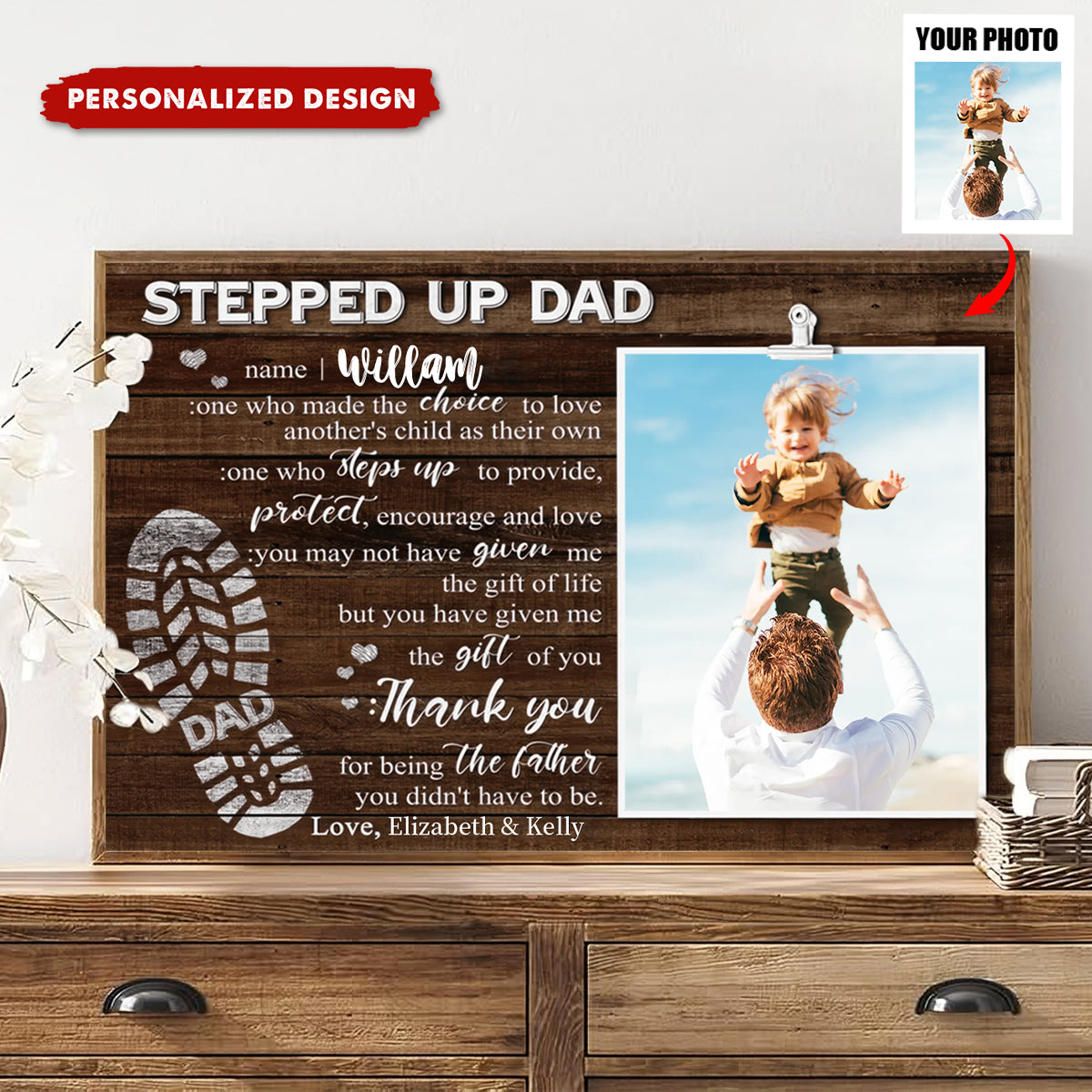 Custom Photo Stepped Up Dad - Personalized Poster/Canvas - Father's Day Gift