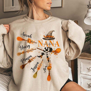 Custom Halloween Grandma Shirt, Funny Witch Broom Tee With Pumpkin Fall