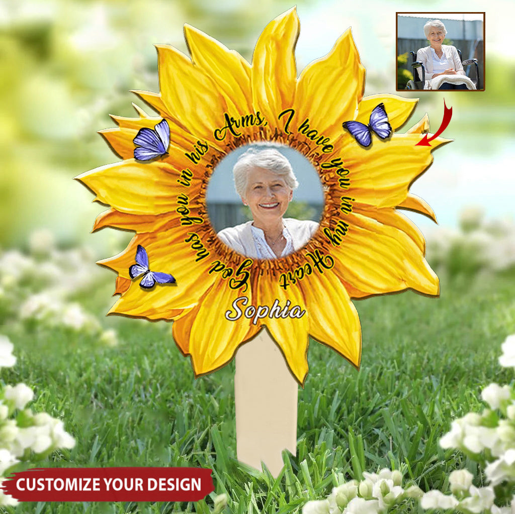 Custom Photo In Loving Memory Sunflower Butterfly Personalized Garden Stake