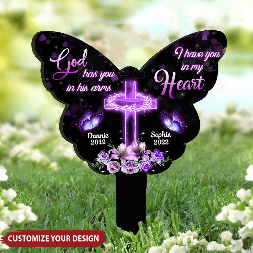 God Has You In His Arms Butterfly Personalized Acrylic Plaque Stake