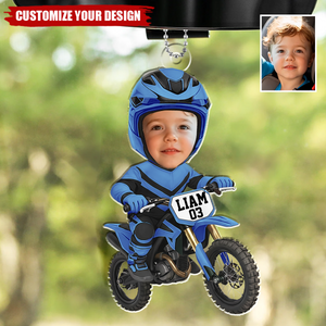 Personalized Kid Photo Motocross Biker Acrylic Car Hanger