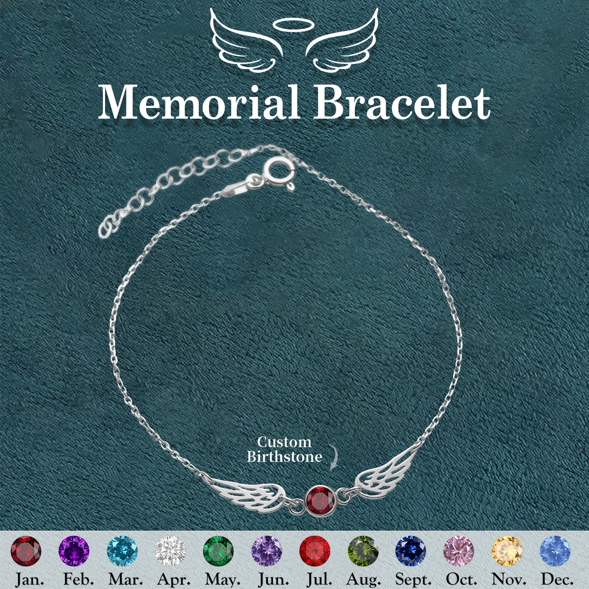 Personalized Birthstone Angel Wings Bracelet for Women, Guardian Angel