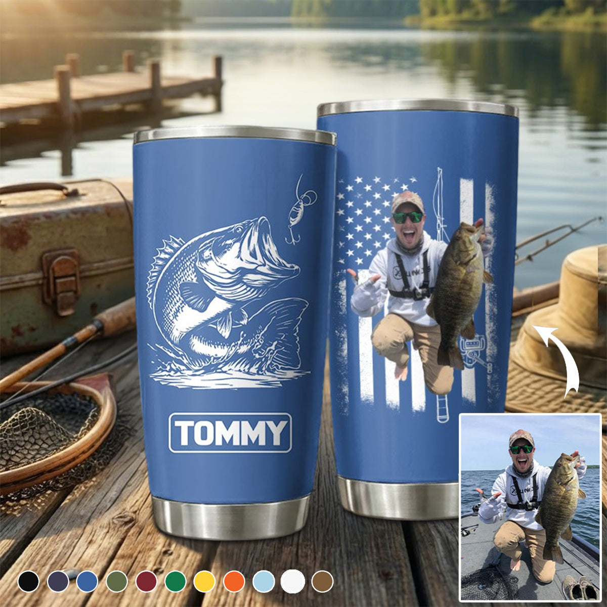Personalized Fishing Hunting Photo Tumbler, Gifts for Husband, Dad