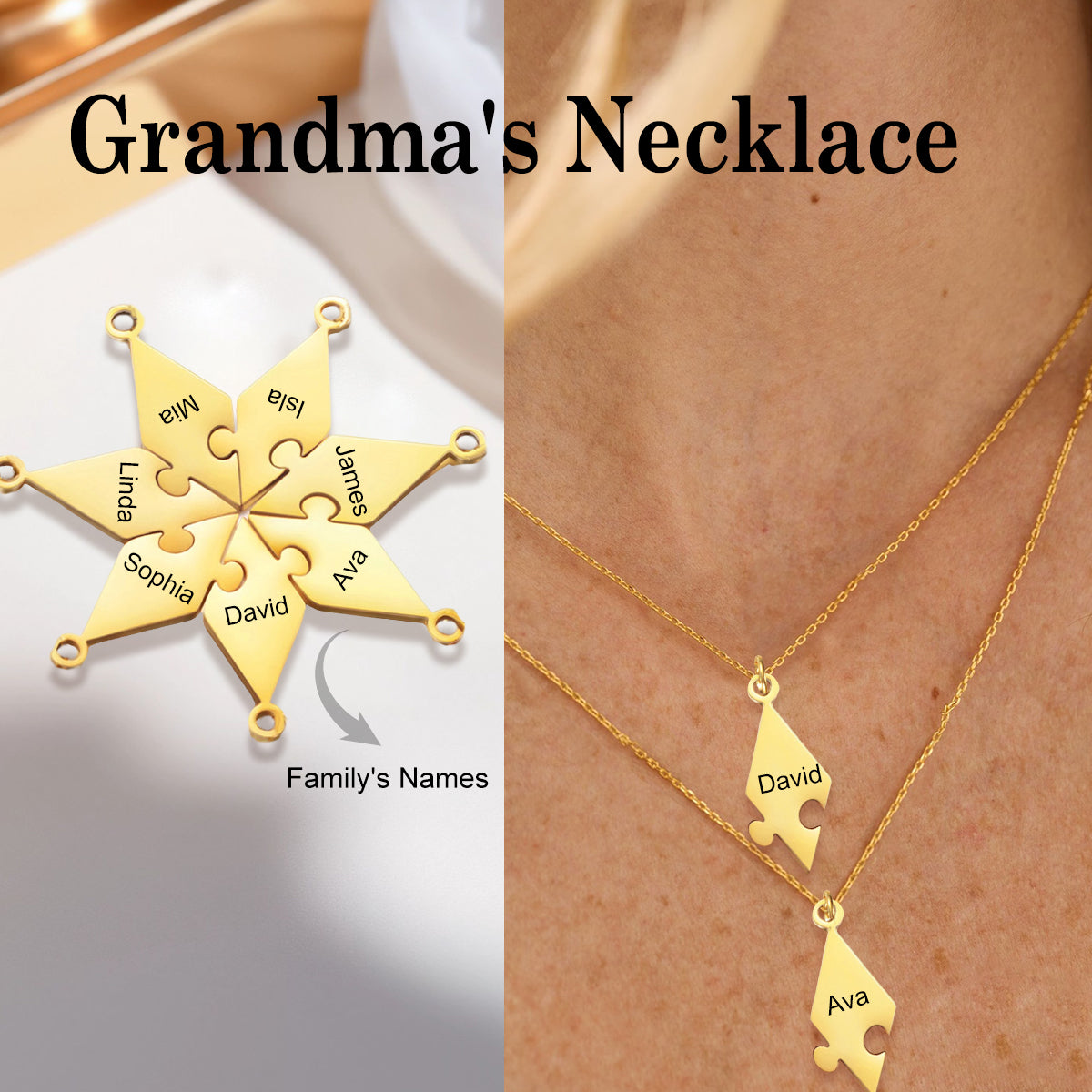 Personalized Name Star Puzzle Necklace, Family Friendship Gift