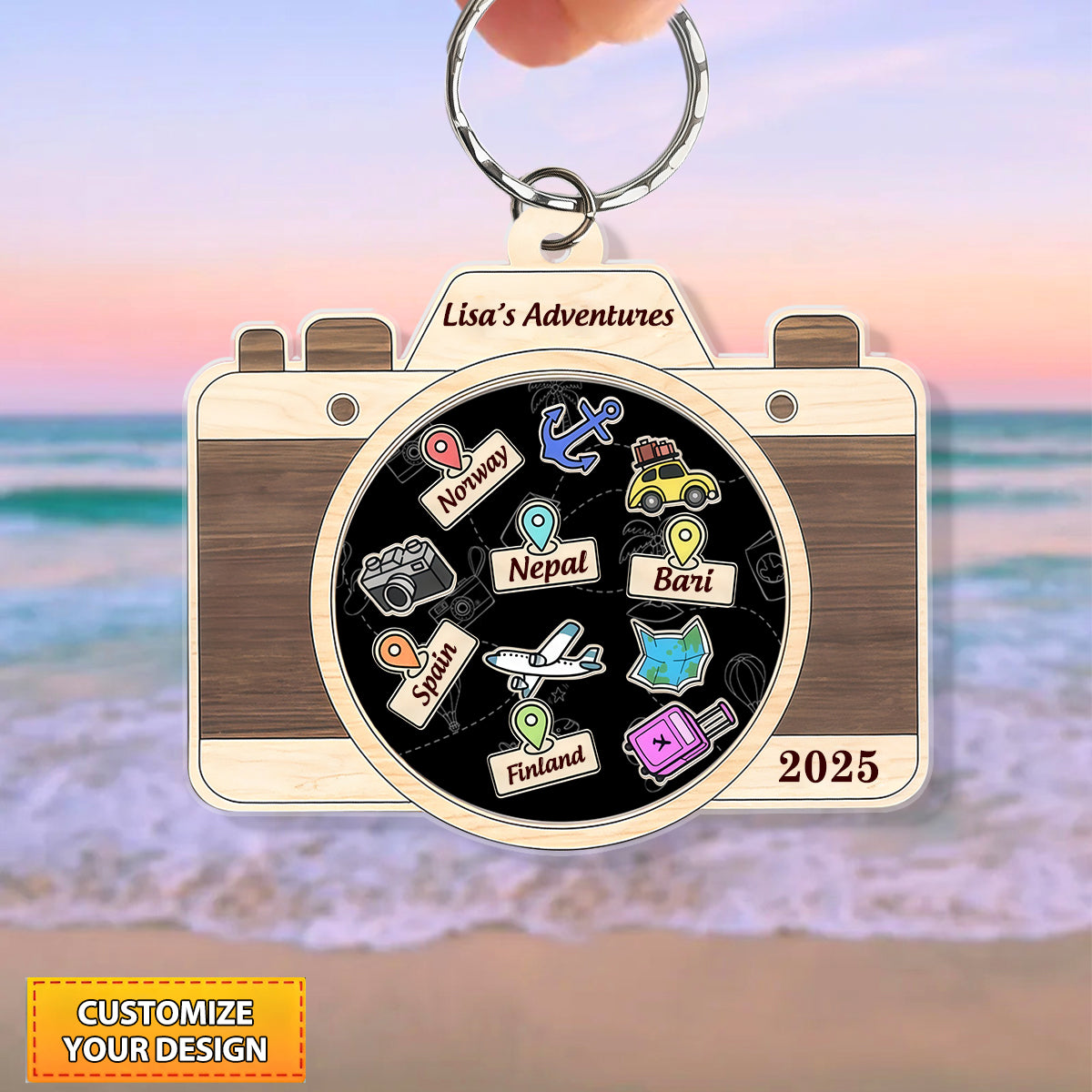 Personalized Travel Adventure Keychain, Custom Traveling Destination Keychain