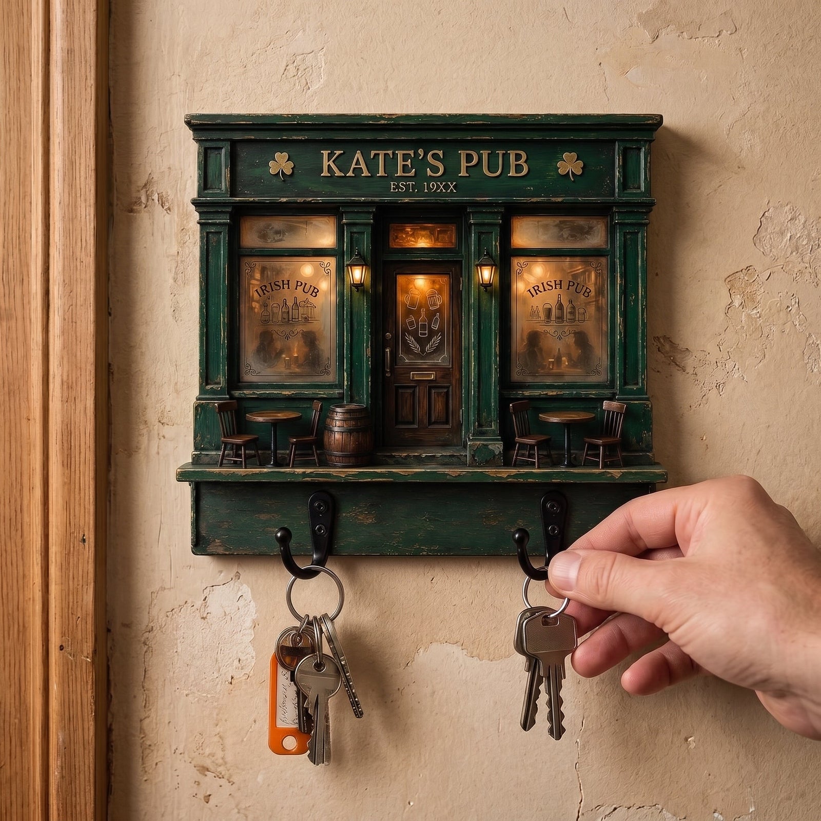 Personalized Irish Pub Wooden Block Key Holder