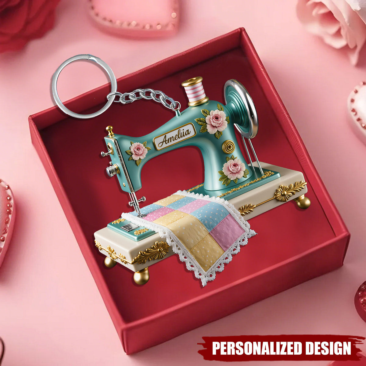 Personalized Sewing Machine Acrylic Keychain, Tailor Keyring Gift for Seamstress