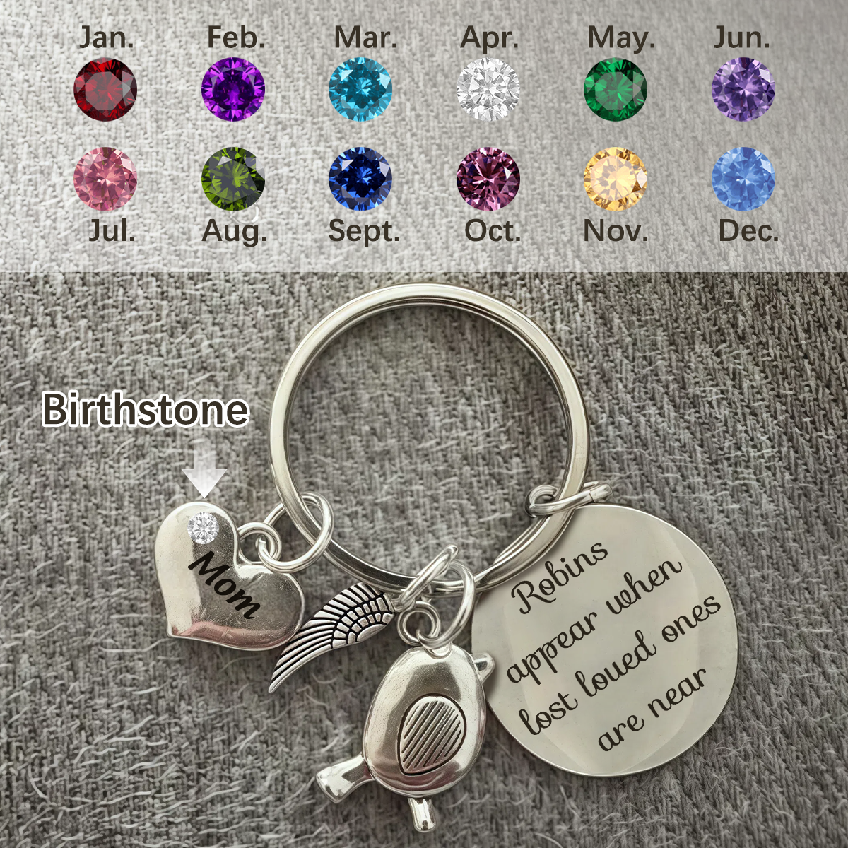 In Loving Memory Gift - Personalized Keychain Custom Birthstone Name Charm