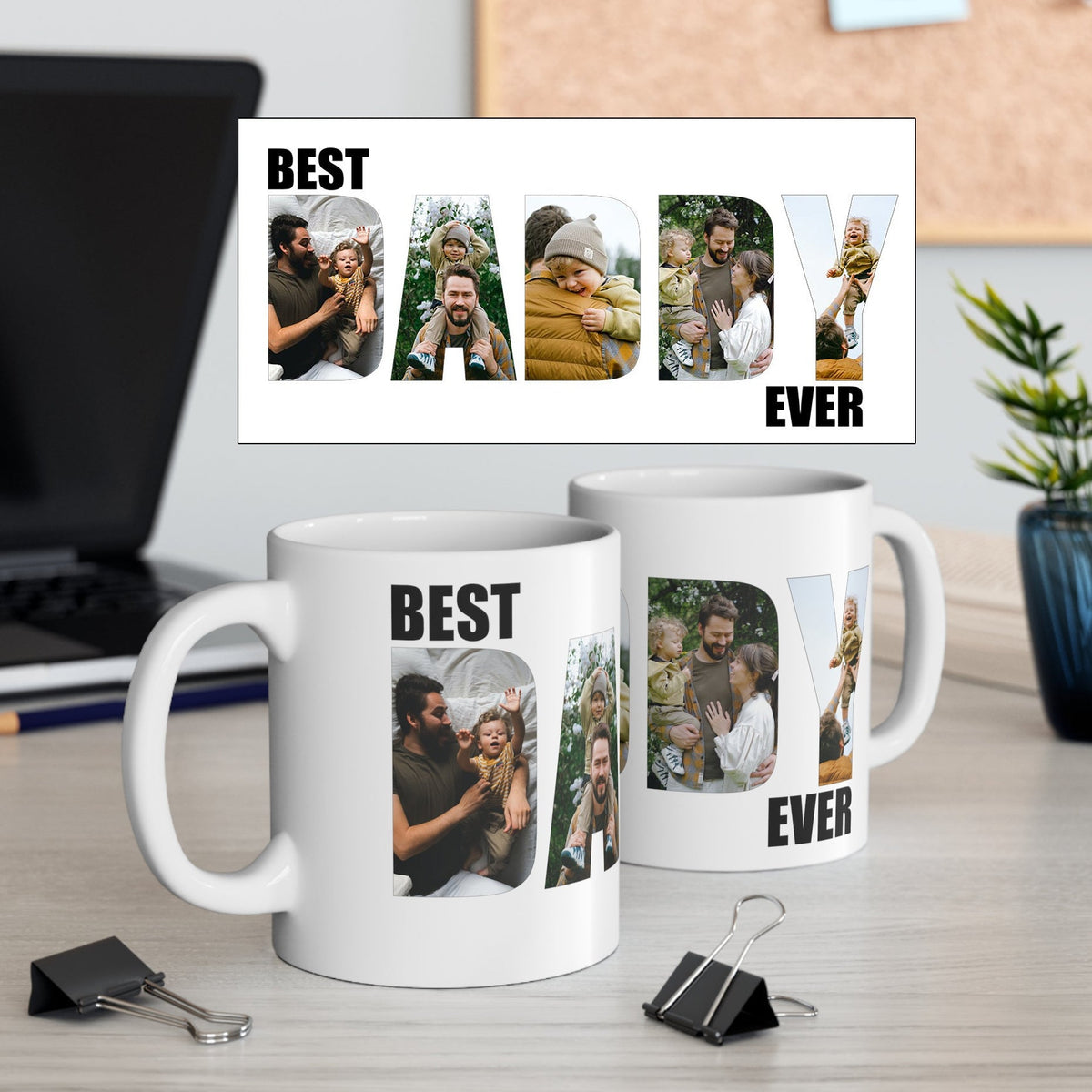 Best Daddy Ever Mug, Personalized Father's Day Gift Photo Collage Mug