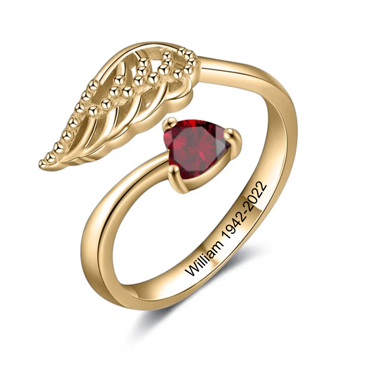 Personalized Hug from Heaven Wing Birthstone Ring - HAPPARY