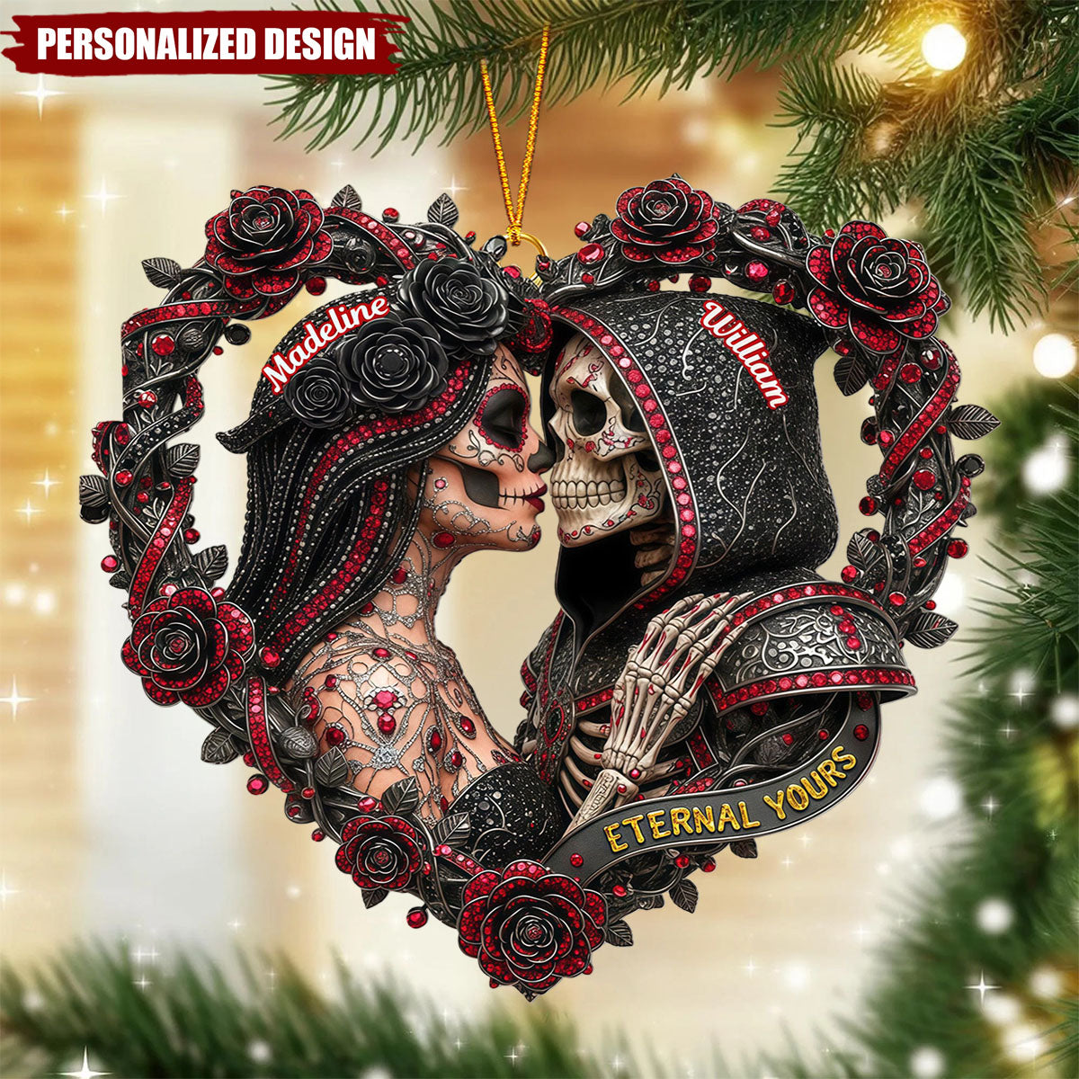 Personalized Skull Couple Christmas Ornament
