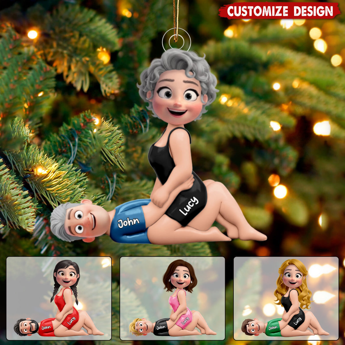 Naughty Couple Acrylic Ornament, Personalized Playful Cartoon Design For Sexy Romantic Gift