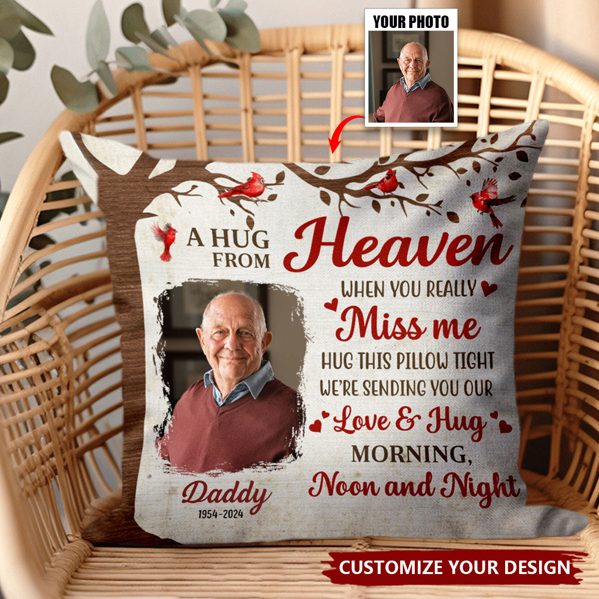 A Hug From Heaven - Personalized Photo Pillow - Gift For Memorial