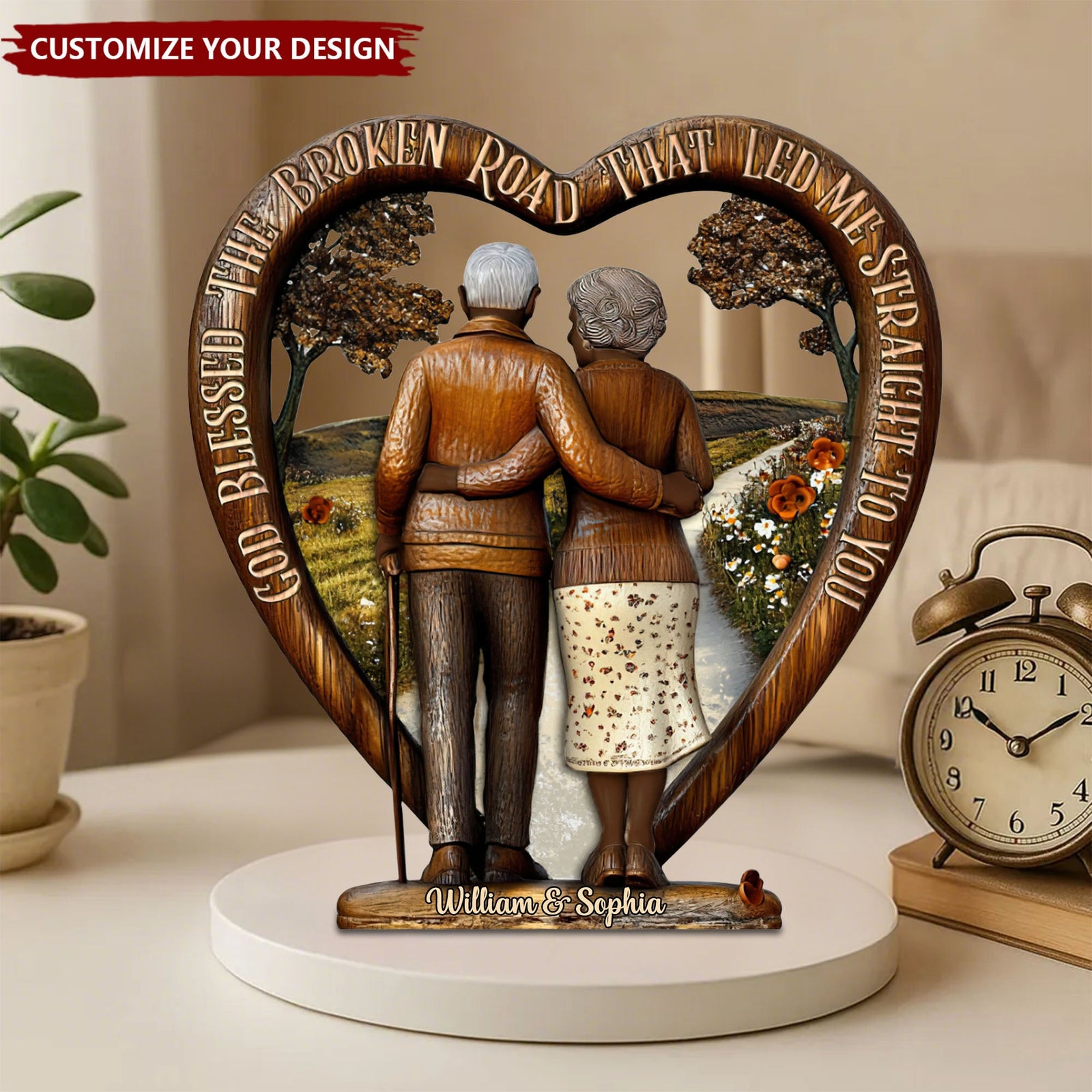 God Blessed The Broken Road - Personalized Couple Custom Shaped Plaque