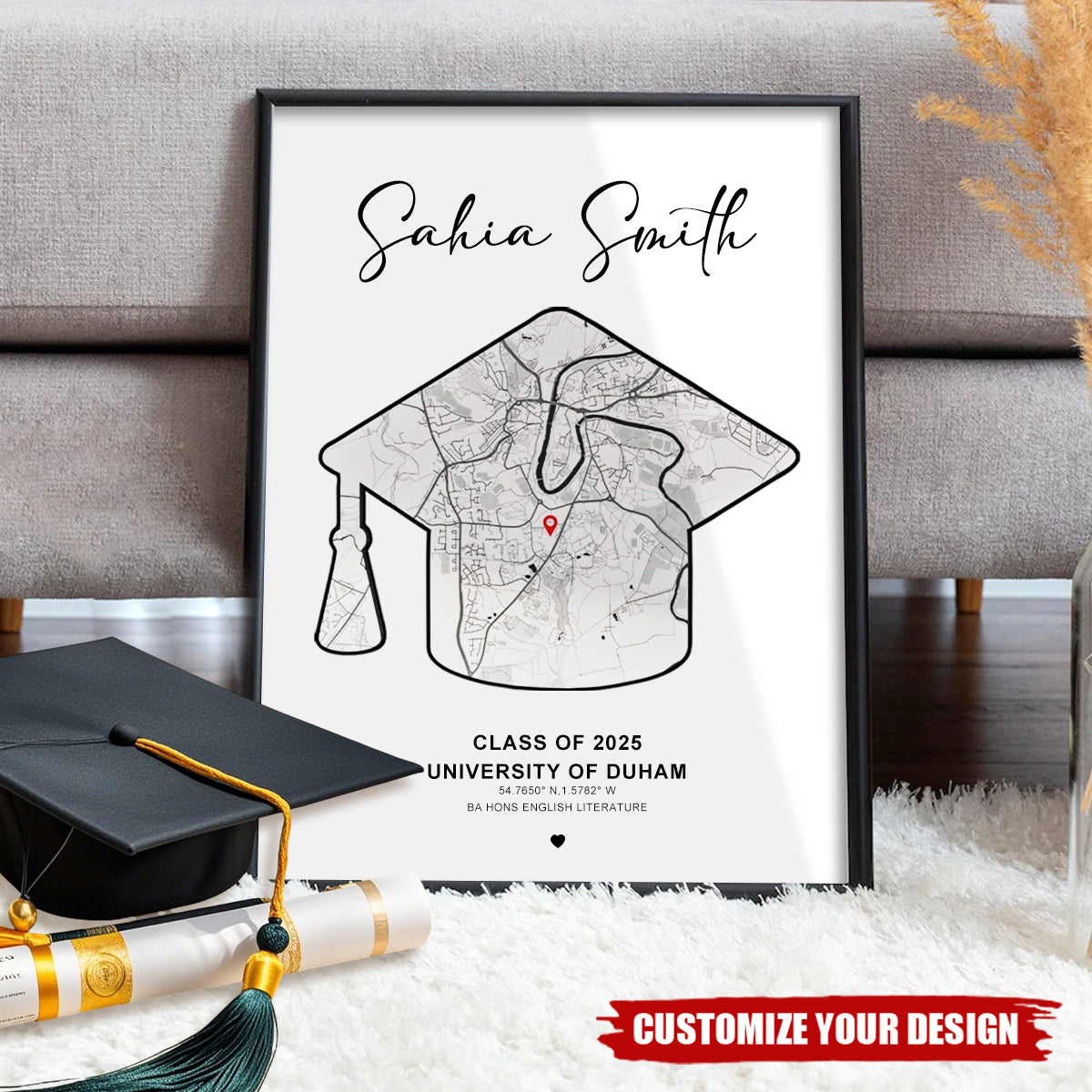 Graduation Scale Map Graduation Print Map-Personalized Class Of 2025 Graduation Gifts - HAPPARY