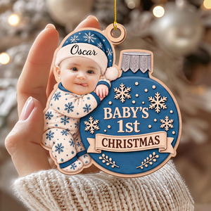 Personalized Baby First Christmas Custom Photo Wood Ornament